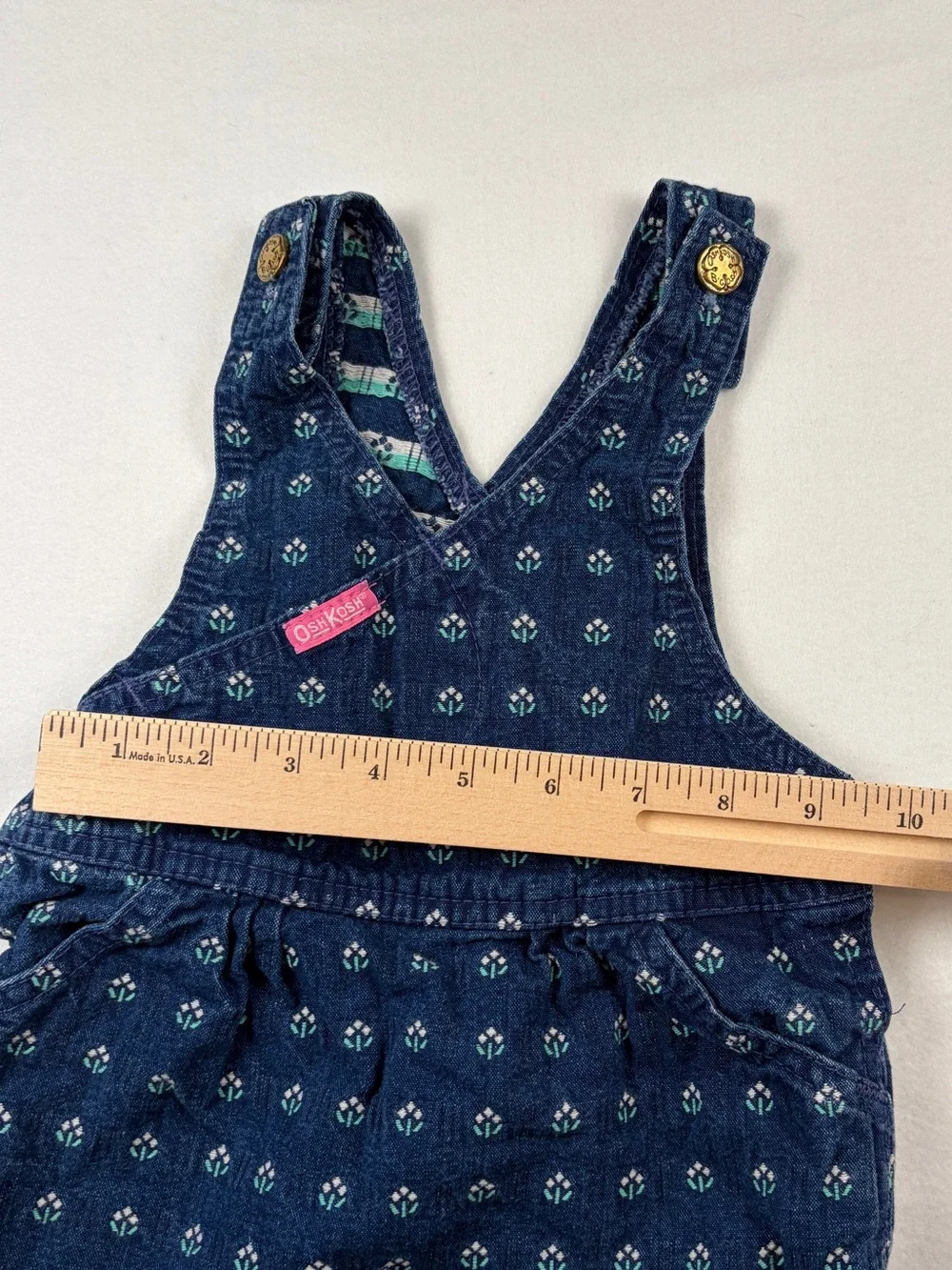 VTG Oshkosh B’Gosh‎ Vestbak Skirtall All Over Floral Denim 24M AOP Overall Dress